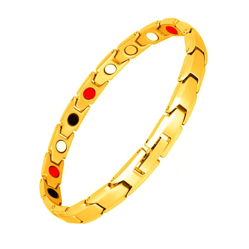 Vintage Pure Copper Magnetic Pain Relief Bracelet For Men Therapy Double Row Magnets Link Chain Stainless Steel Men Jewelry