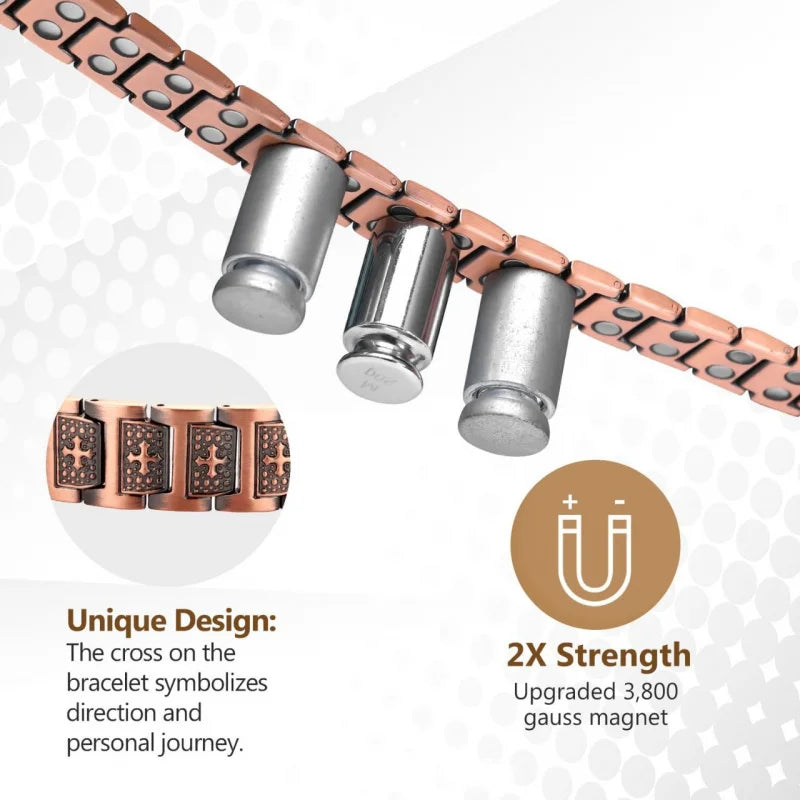 Men's Red Copper Magnetic Bracelet Engraved Vintage Cross Strong Magnetic Copper Bracelet Red Copper Magnetic Energy Bracelet