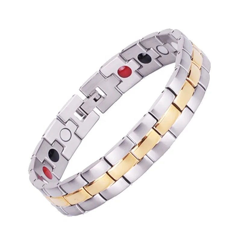 Men's Stainless Steel Magnetic Therapeutic Bracelet New Fashion Design with Gold Plating Titanium Material for Weddings Gifts