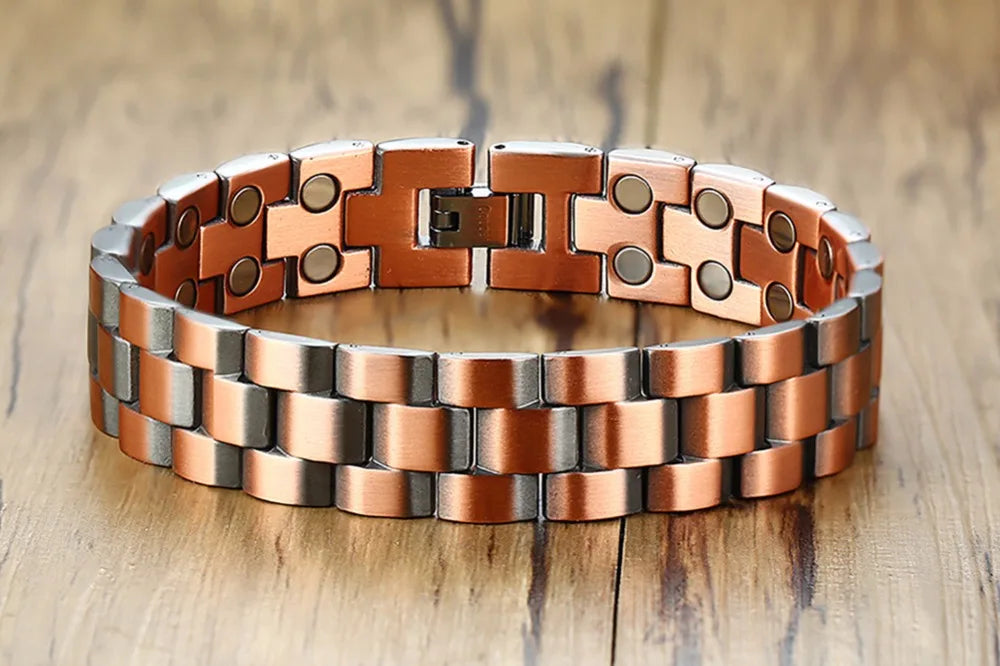 Vinterly Magnetic Copper Bracelet Men Vintage Wrist Band Magnetic Bracelet Men Hand Chain Health Energy Wide Bracelet for Men