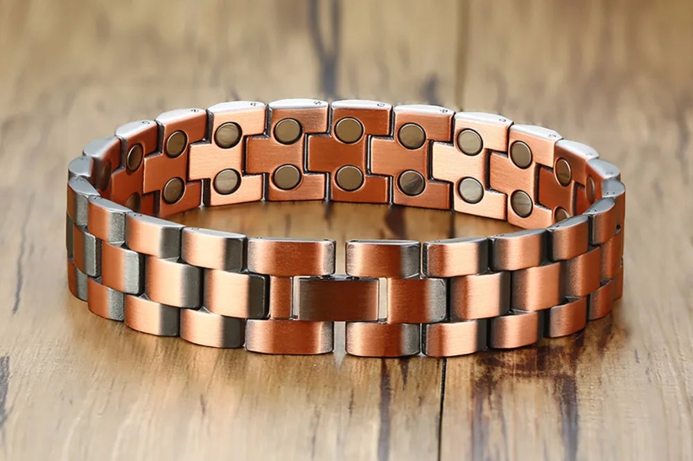 Vinterly Magnetic Copper Bracelet Men Vintage Wrist Band Magnetic Bracelet Men Hand Chain Health Energy Wide Bracelet for Men