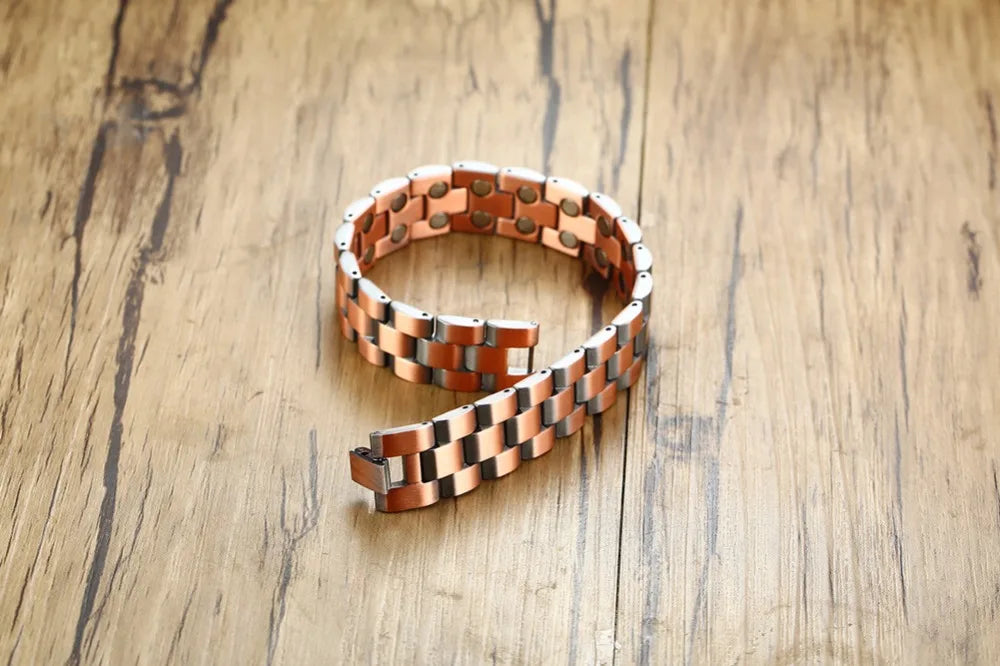 Vinterly Magnetic Copper Bracelet Men Vintage Wrist Band Magnetic Bracelet Men Hand Chain Health Energy Wide Bracelet for Men