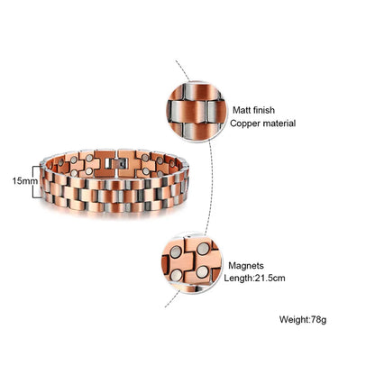 Vinterly Magnetic Copper Bracelet Men Vintage Wrist Band Magnetic Bracelet Men Hand Chain Health Energy Wide Bracelet for Men