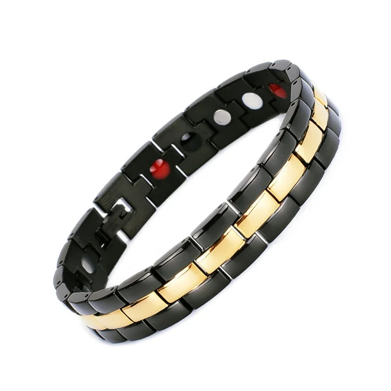 Men's Stainless Steel Magnetic Therapeutic Bracelet New Fashion Design with Gold Plating Titanium Material for Weddings Gifts