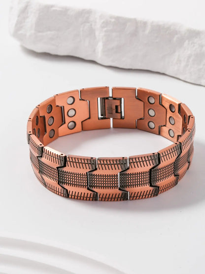 A Red Copper Men'S Dating Retro Ultra Wide Three Row Magnetic Therapy Bracelet