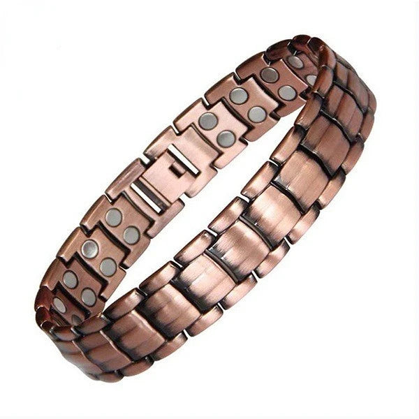 Vintage Pure Copper Magnetic Pain Relief Bracelet For Men Therapy Double Row Magnets Link Chain Stainless Steel Men Jewelry