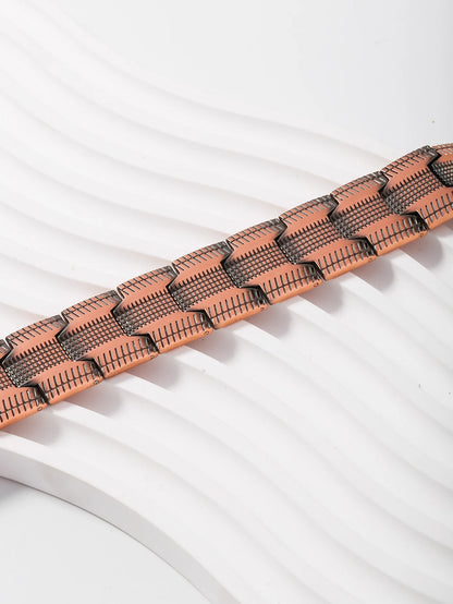 A Red Copper Men'S Dating Retro Ultra Wide Three Row Magnetic Therapy Bracelet