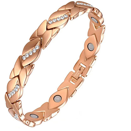 Vintage Pure Copper Magnetic Pain Relief Bracelet For Men Therapy Double Row Magnets Link Chain Stainless Steel Men Jewelry