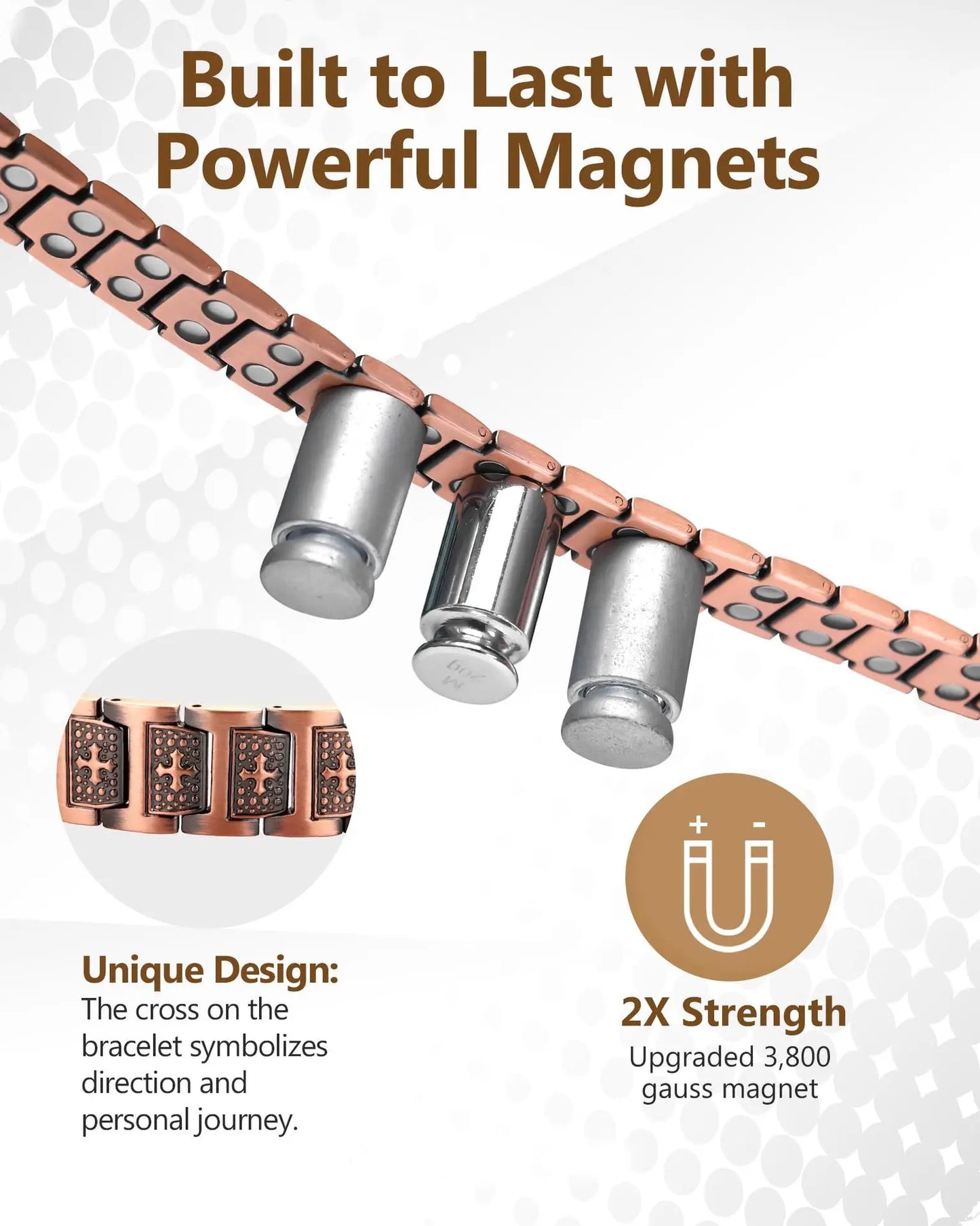 Men's Red Copper Magnetic Bracelet Engraved Vintage Cross Strong Magnetic Copper Bracelet Red Copper Magnetic Energy Bracelet