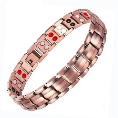 Vintage Pure Copper Magnetic Pain Relief Bracelet For Men Therapy Double Row Magnets Link Chain Stainless Steel Men Jewelry
