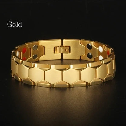 Vintage Pure Copper Magnetic Pain Relief Bracelet For Men Therapy Double Row Magnets Link Chain Stainless Steel Men Jewelry