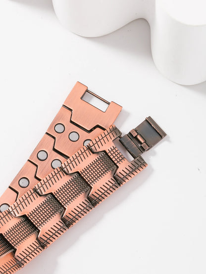 A Red Copper Men'S Dating Retro Ultra Wide Three Row Magnetic Therapy Bracelet