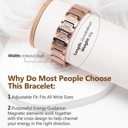Men's Red Copper Magnetic Bracelet Engraved Vintage Cross Strong Magnetic Copper Bracelet Red Copper Magnetic Energy Bracelet