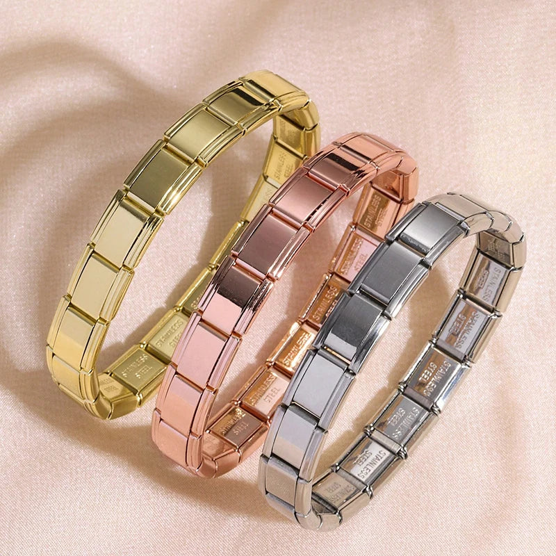FTCY Italian Charm Stainless Steel Bracelets For Women Men 9mm Width Elastic DIY Modular Bracelet Jewelry Gift