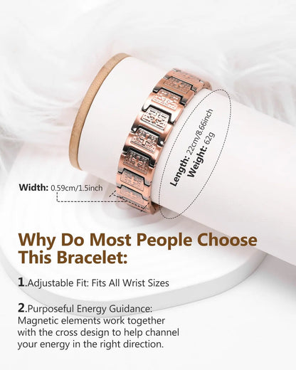 Men's Red Copper Magnetic Bracelet Engraved Vintage Cross Strong Magnetic Copper Bracelet Red Copper Magnetic Energy Bracelet