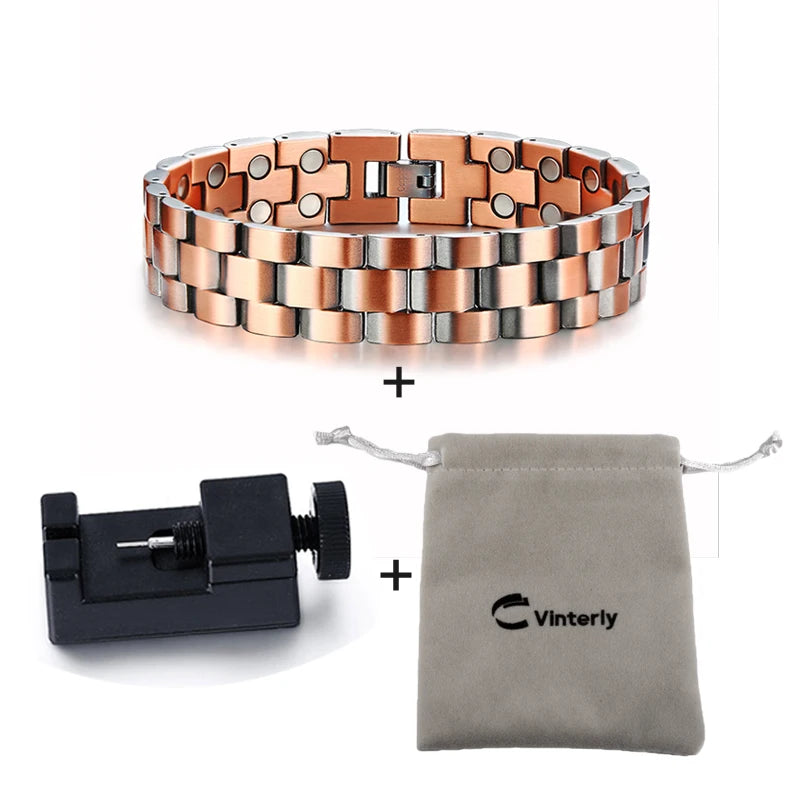 Vinterly Magnetic Copper Bracelet Men Vintage Wrist Band Magnetic Bracelet Men Hand Chain Health Energy Wide Bracelet for Men