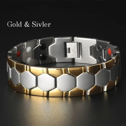 Vintage Pure Copper Magnetic Pain Relief Bracelet For Men Therapy Double Row Magnets Link Chain Stainless Steel Men Jewelry