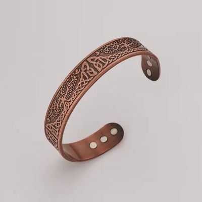 Open magnetic energy bracelet featuring a vintage tree pattern in alloy cuff style for men.