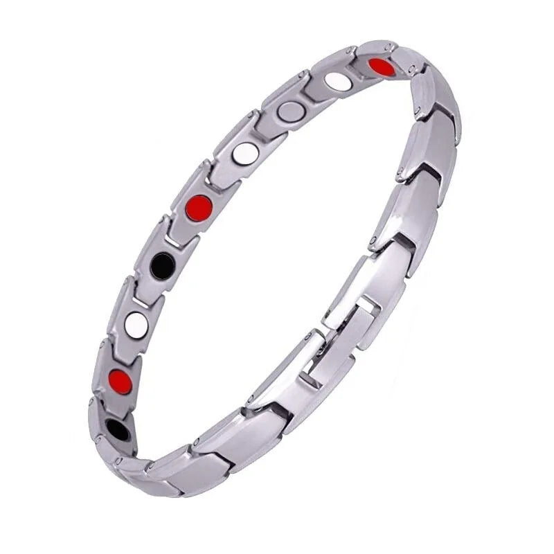 Vintage Pure Copper Magnetic Pain Relief Bracelet For Men Therapy Double Row Magnets Link Chain Stainless Steel Men Jewelry