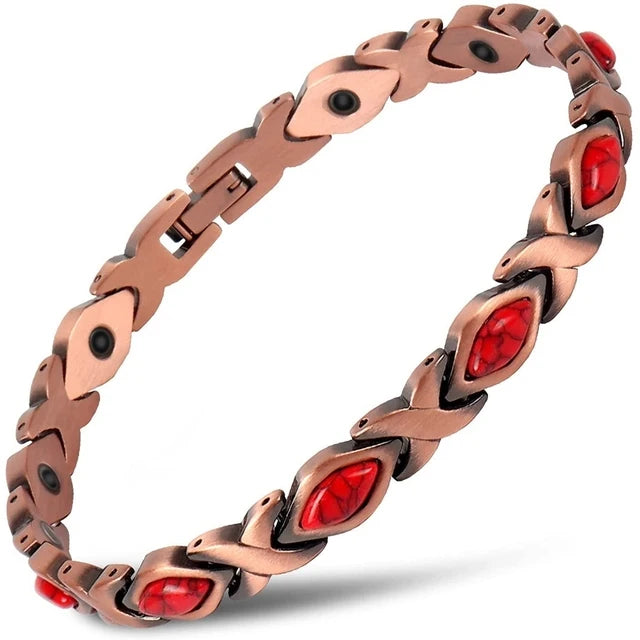 Vintage Pure Copper Magnetic Pain Relief Bracelet For Men Therapy Double Row Magnets Link Chain Stainless Steel Men Jewelry