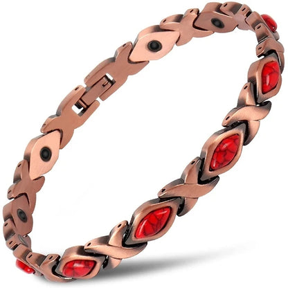 Vintage Pure Copper Magnetic Pain Relief Bracelet For Men Therapy Double Row Magnets Link Chain Stainless Steel Men Jewelry