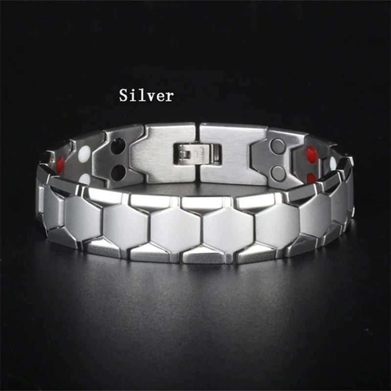 Vintage Pure Copper Magnetic Pain Relief Bracelet For Men Therapy Double Row Magnets Link Chain Stainless Steel Men Jewelry