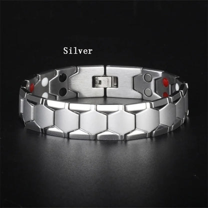 Vintage Pure Copper Magnetic Pain Relief Bracelet For Men Therapy Double Row Magnets Link Chain Stainless Steel Men Jewelry