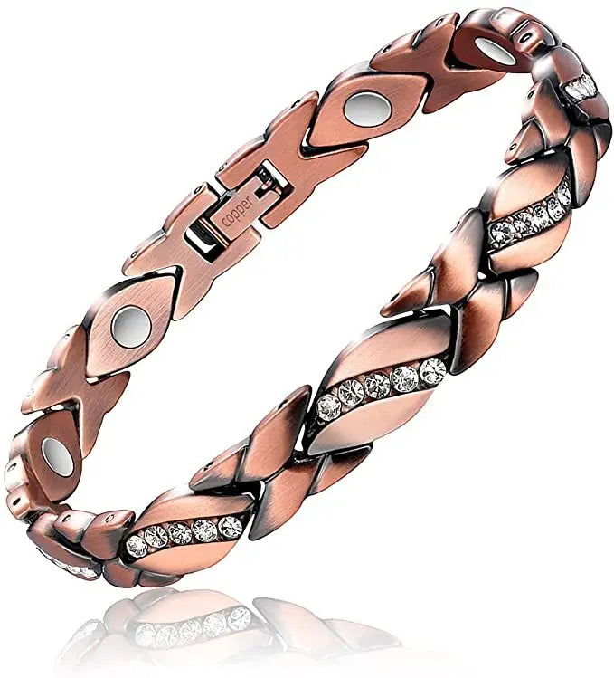 Vintage Pure Copper Magnetic Pain Relief Bracelet For Men Therapy Double Row Magnets Link Chain Stainless Steel Men Jewelry