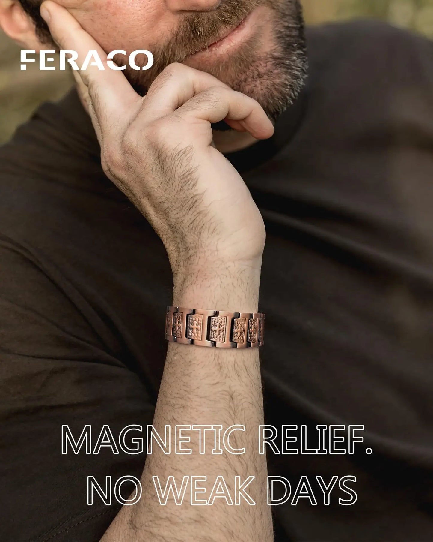 Men's Red Copper Magnetic Bracelet Engraved Vintage Cross Strong Magnetic Copper Bracelet Red Copper Magnetic Energy Bracelet