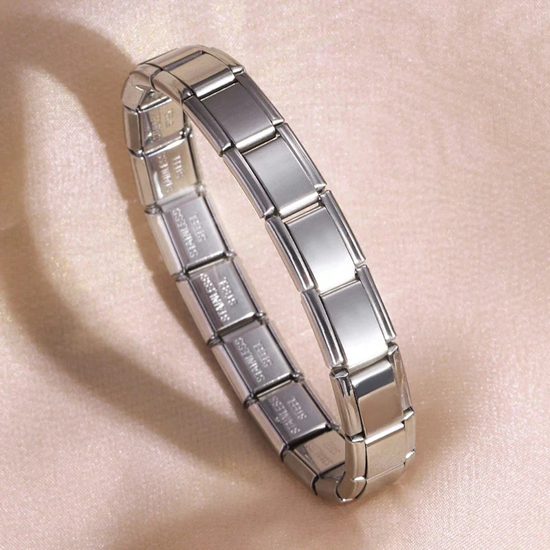 FTCY Italian Charm Stainless Steel Bracelets For Women Men 9mm Width Elastic DIY Modular Bracelet Jewelry Gift