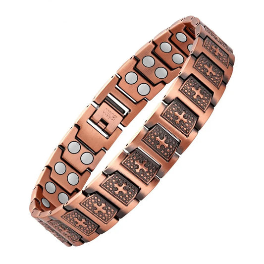 Men's Red Copper Magnetic Bracelet Engraved Vintage Cross Strong Magnetic Copper Bracelet Red Copper Magnetic Energy Bracelet