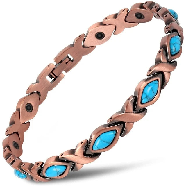 Vintage Pure Copper Magnetic Pain Relief Bracelet For Men Therapy Double Row Magnets Link Chain Stainless Steel Men Jewelry