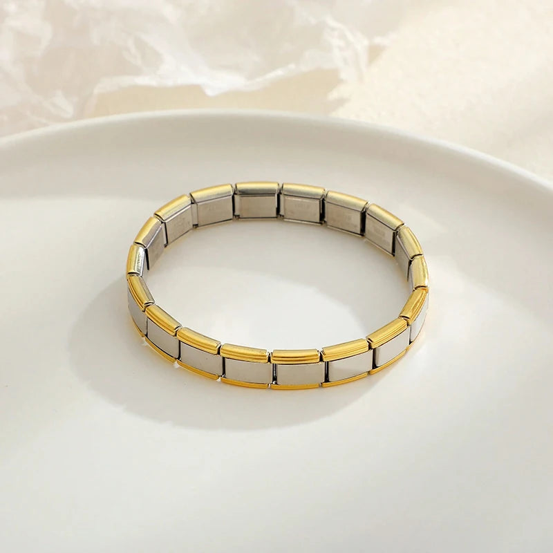 FTCY Italian Charm Stainless Steel Bracelets For Women Men 9mm Width Elastic DIY Modular Bracelet Jewelry Gift